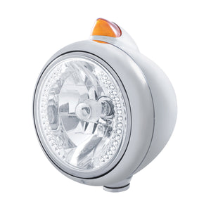 Stainless Steel Guide 682-C Headlight H4 With White LED & Original Style LED Signal (Amber or Clear Lens)