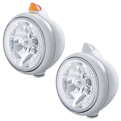 Stainless Steel Guide 682-C Headlight H4 With White LED & Original Style LED Signal (Amber or Clear Lens)