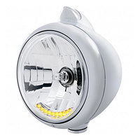 Stainless Steel Guide 682-C Headlight H4 With 10 Amber LED & Original Style LED Signal (Clear Lens)