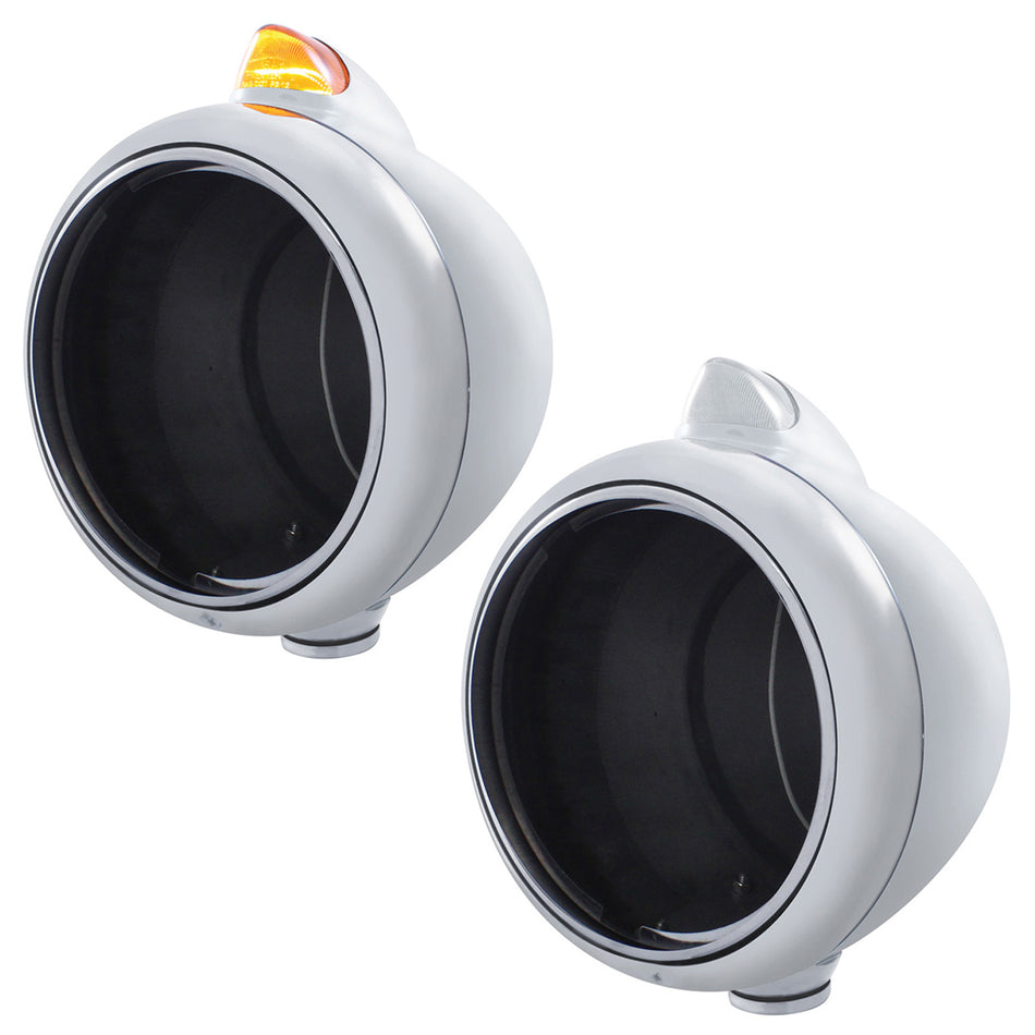 Chrome Guide 682-C Headlight No Bulb With Original Style Amber LED Signal (Amber or Clear Lens)