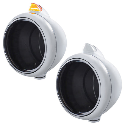 Chrome Guide 682-C Headlight No Bulb With Original Style Amber LED Signal (Amber or Clear Lens)