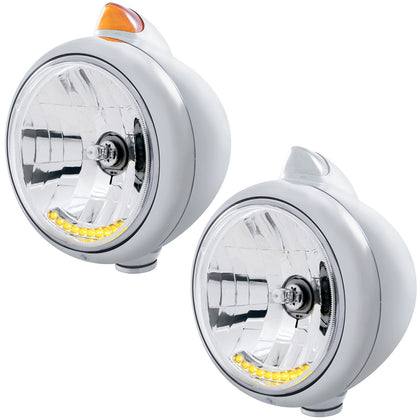 Chrome Guide 682-C Headlight H4 With 10 Amber LED & Original Style Turn (Amber or Clear Lens)