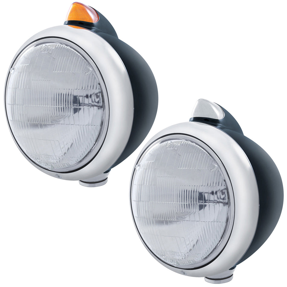Black Guide 682-C Headlight 6014 & Original Style Amber LED Signal (Amber or Clear Lens)