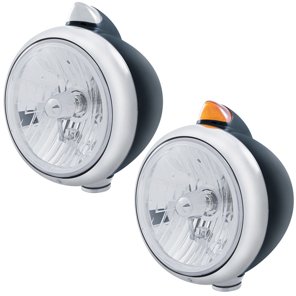 Black Guide 682-C Style Headlight Crystal H4 & Original Style Amber LED Signal (Amber or Clear Lens)