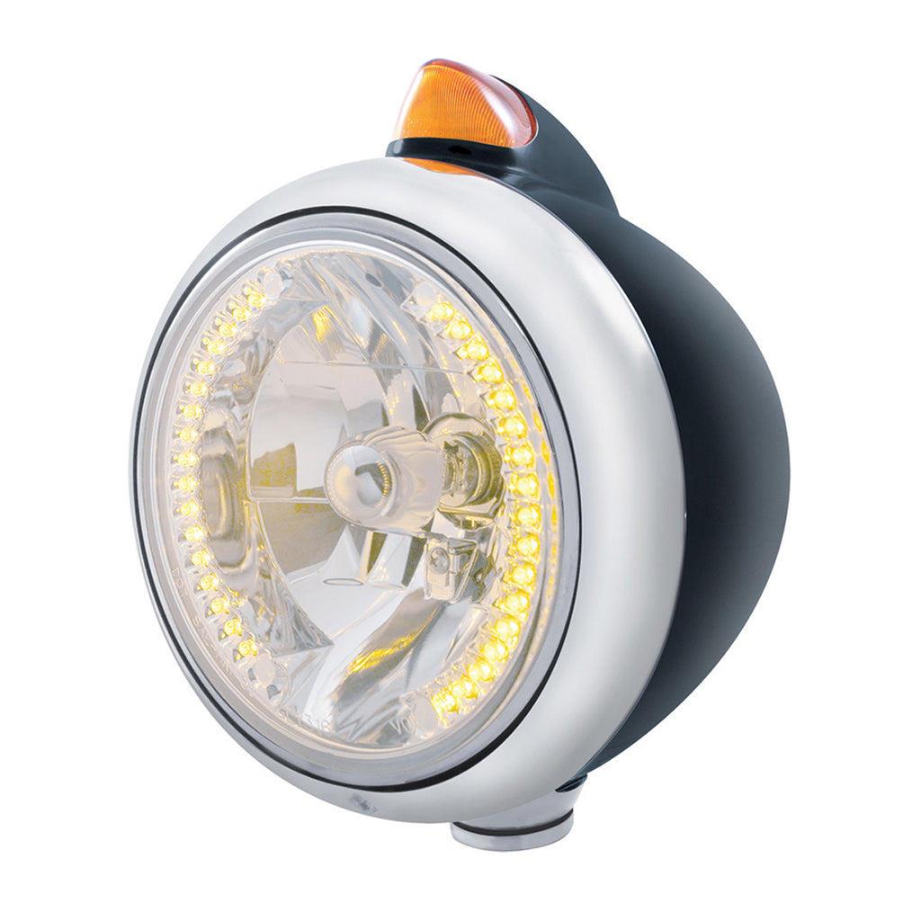 Black Guide 682-C Headlight H4 With 34 Amber LED & Original Style LED Signal (Amber or Clear Lens)