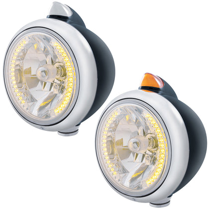Black Guide 682-C Headlight H4 With 34 Amber LED & Original Style LED Signal (Amber or Clear Lens)