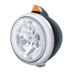 Black Guide 682-C Headlight H4 With White LED & Original Style LED Signal (Amber or Clear Lens)