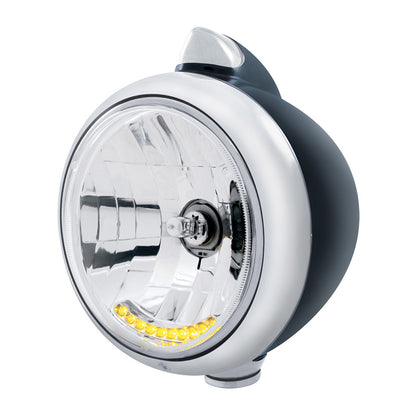 Black Guide 682-C Headlight H4 With 10 Amber LED & Original Style LED Signal (Clear Lens)