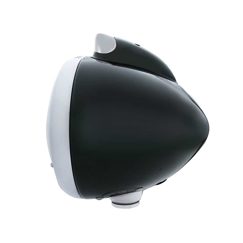Black Guide 682-C Headlight H4 With 10 Amber LED & Original Style LED Signal (Clear Lens)