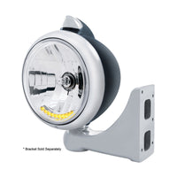 Black Guide 682-C Headlight H4 With 10 Amber LED & Original Style LED Signal (Clear Lens)