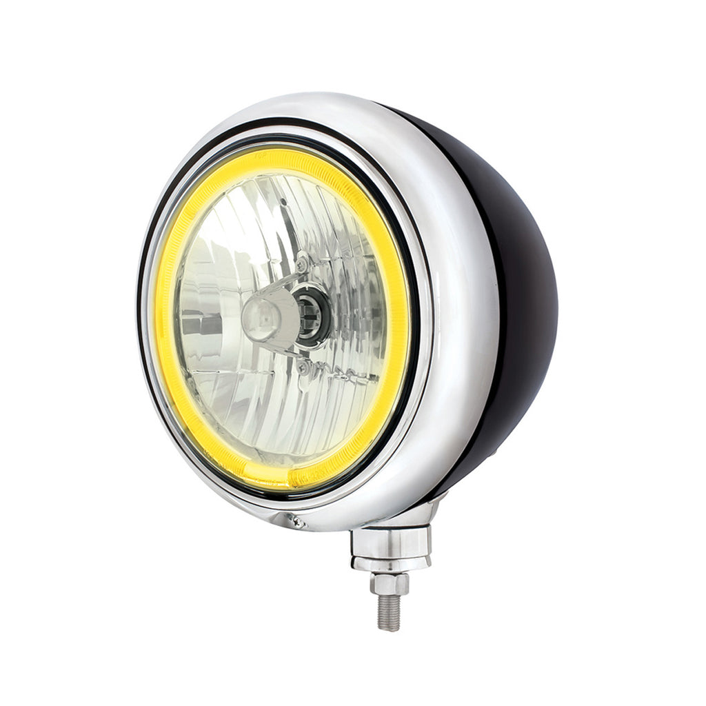 United Pacific - Black Guide Headlight 9007 Bulb With Amber or White LED Halo Rim