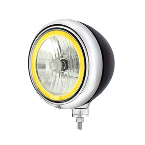 United Pacific - Black Guide Headlight 9007 Bulb With Amber or White LED Halo Rim