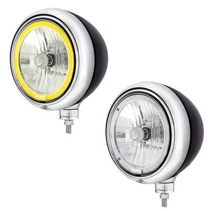 United Pacific - Black Guide Headlight 9007 Bulb With Amber or White LED Halo Rim