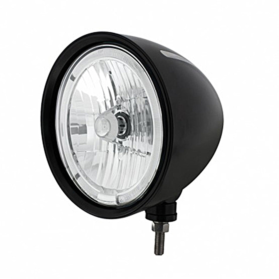 Black "Billet" Style Groove Headlight 9007 Bulb With Amber or White LED Halo Rim