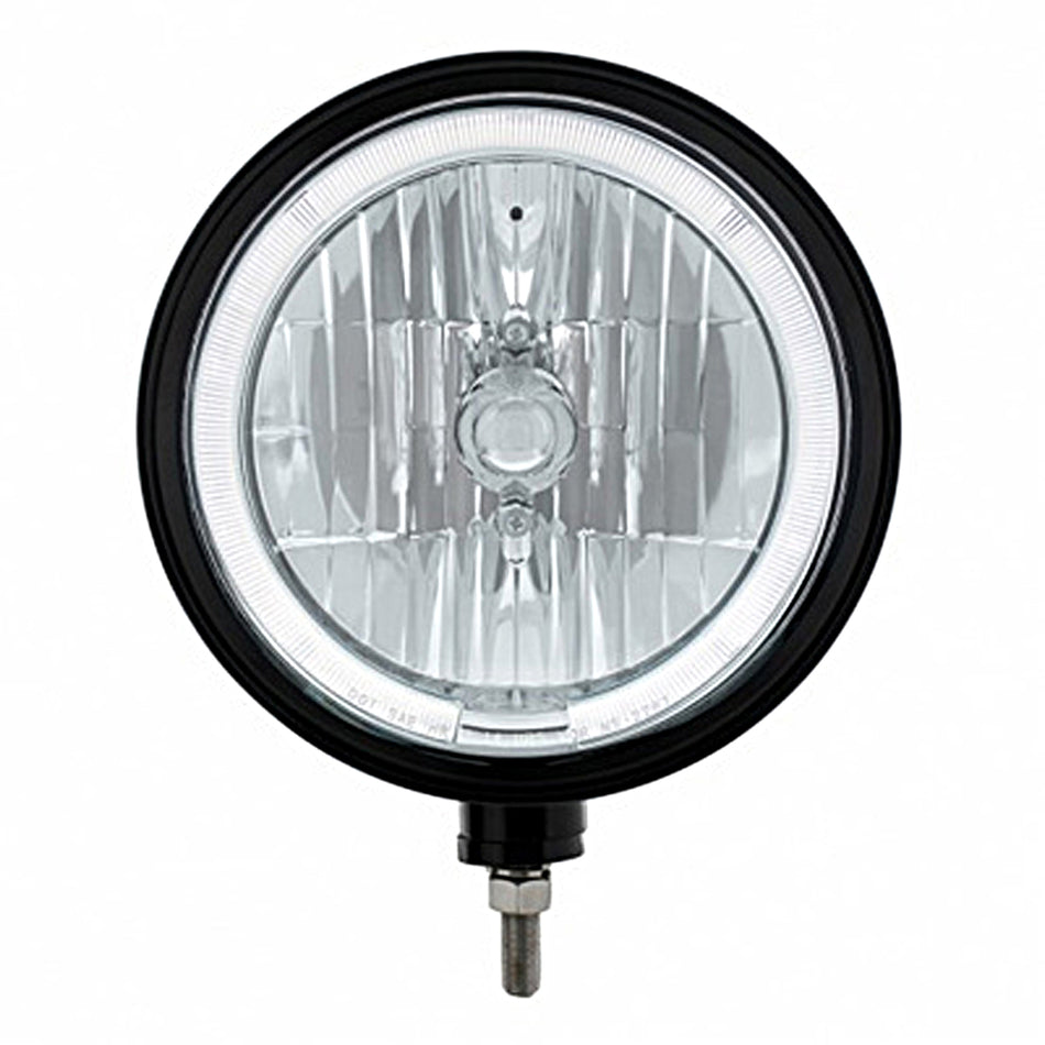 Black "Billet" Style Groove Headlight 9007 Bulb With Amber or White LED Halo Rim