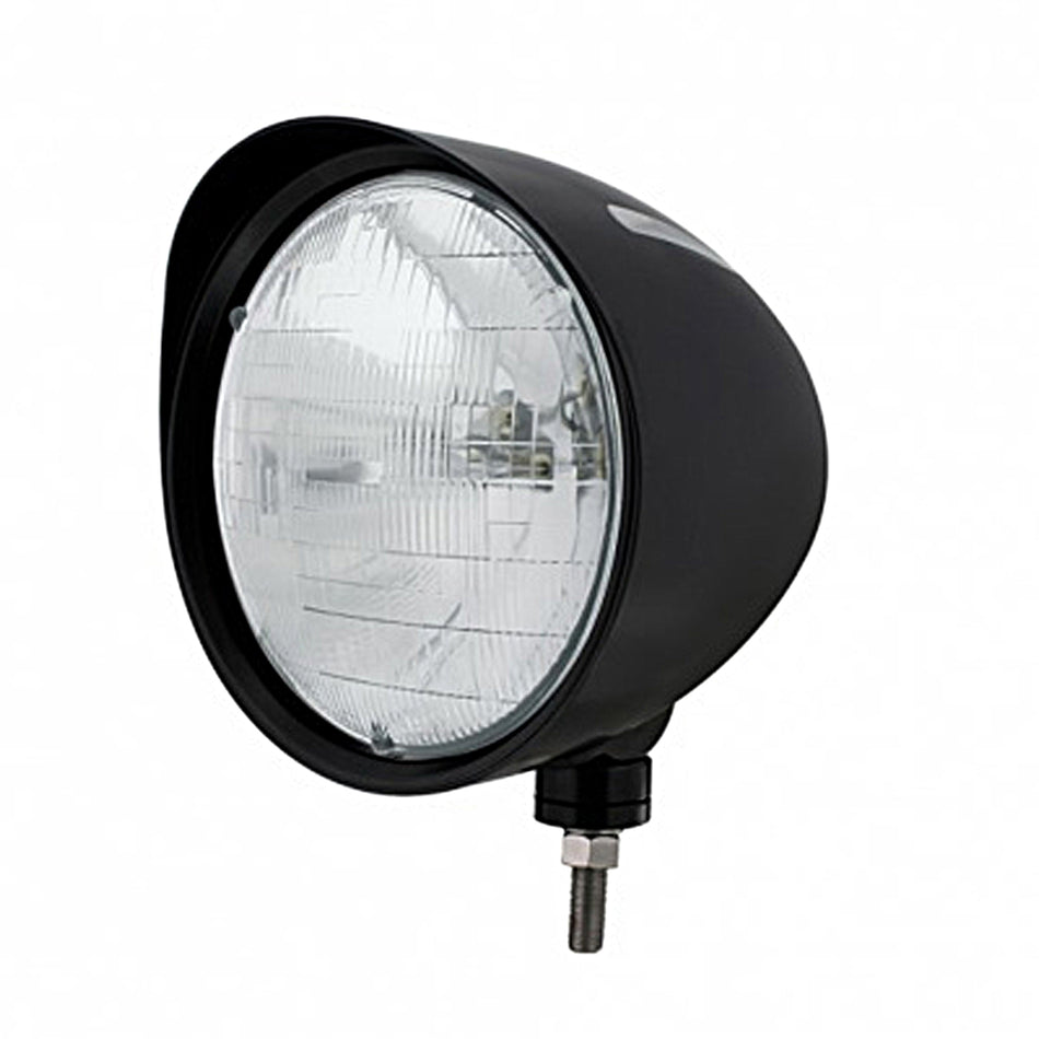 United Pacific - Black "Billet" Style Groove Headlight With Visor H6024 Bulb