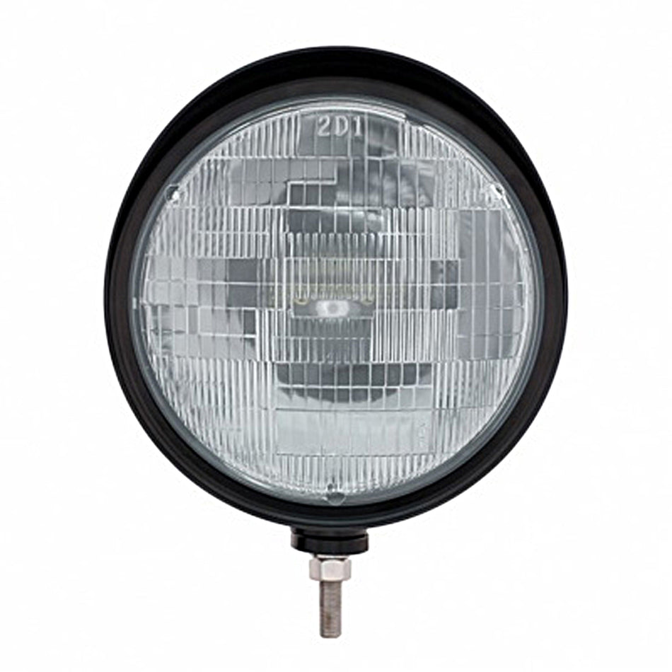 United Pacific - Black "Billet" Style Groove Headlight With Visor H6024 Bulb
