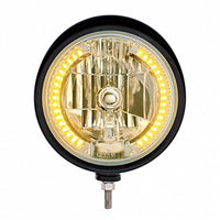 Black "Billet" Style Groove Headlight With Visor H4 Bulb With 34 Amber or Clear LED
