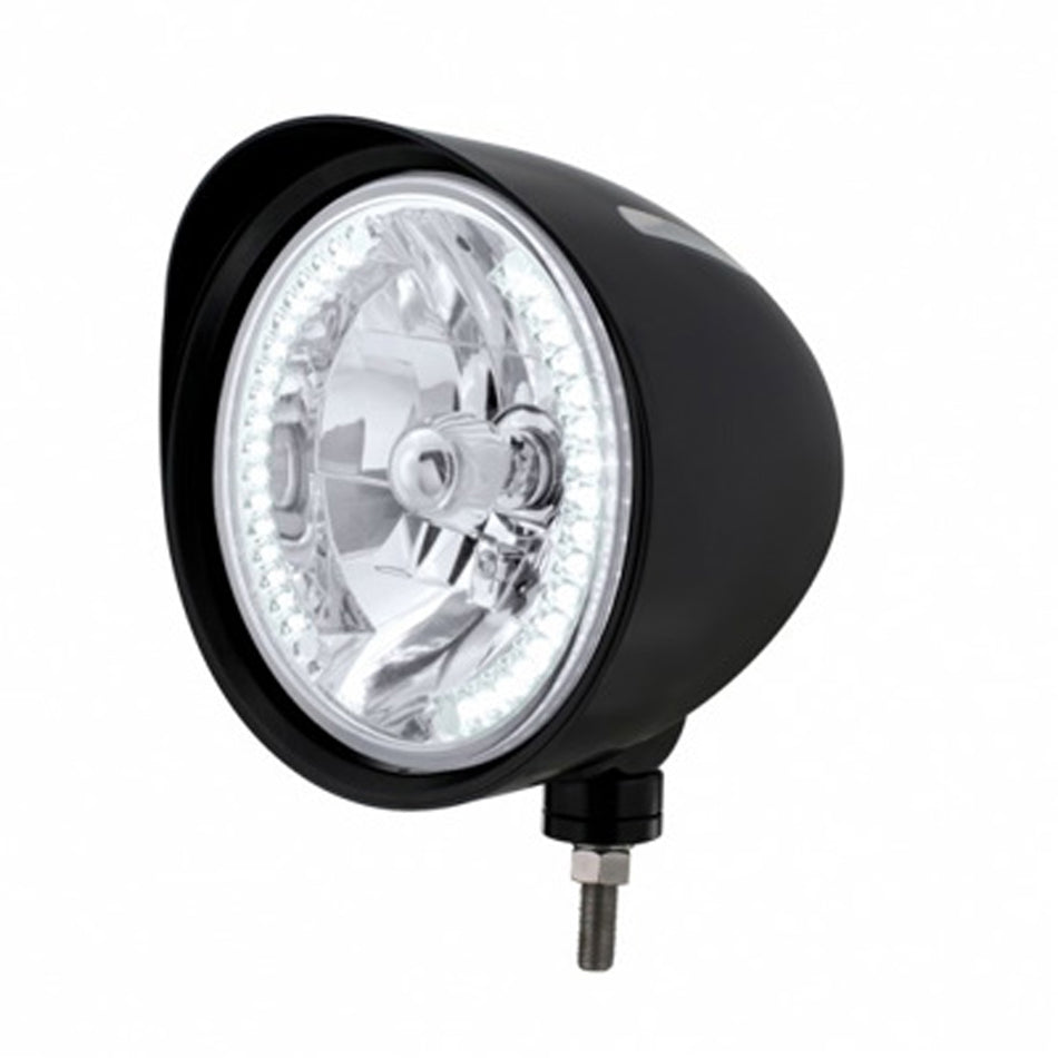 Black "Billet" Style Groove Headlight With Visor H4 Bulb With 34 Amber or Clear LED