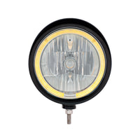 Black "Billet" Style Groove Headlight With Visor 9007 Bulb With Amber or White LED Halo Rim