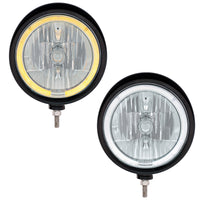 Black "Billet" Style Groove Headlight With Visor 9007 Bulb With Amber or White LED Halo Rim