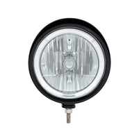 Black "Billet" Style Groove Headlight With Visor 9007 Bulb With Amber or White LED Halo Rim