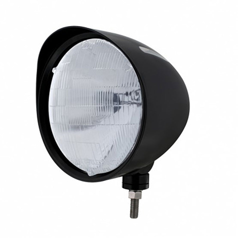United Pacific - Black "Billet" Style Groove Headlight With Visor H6014 Bulb