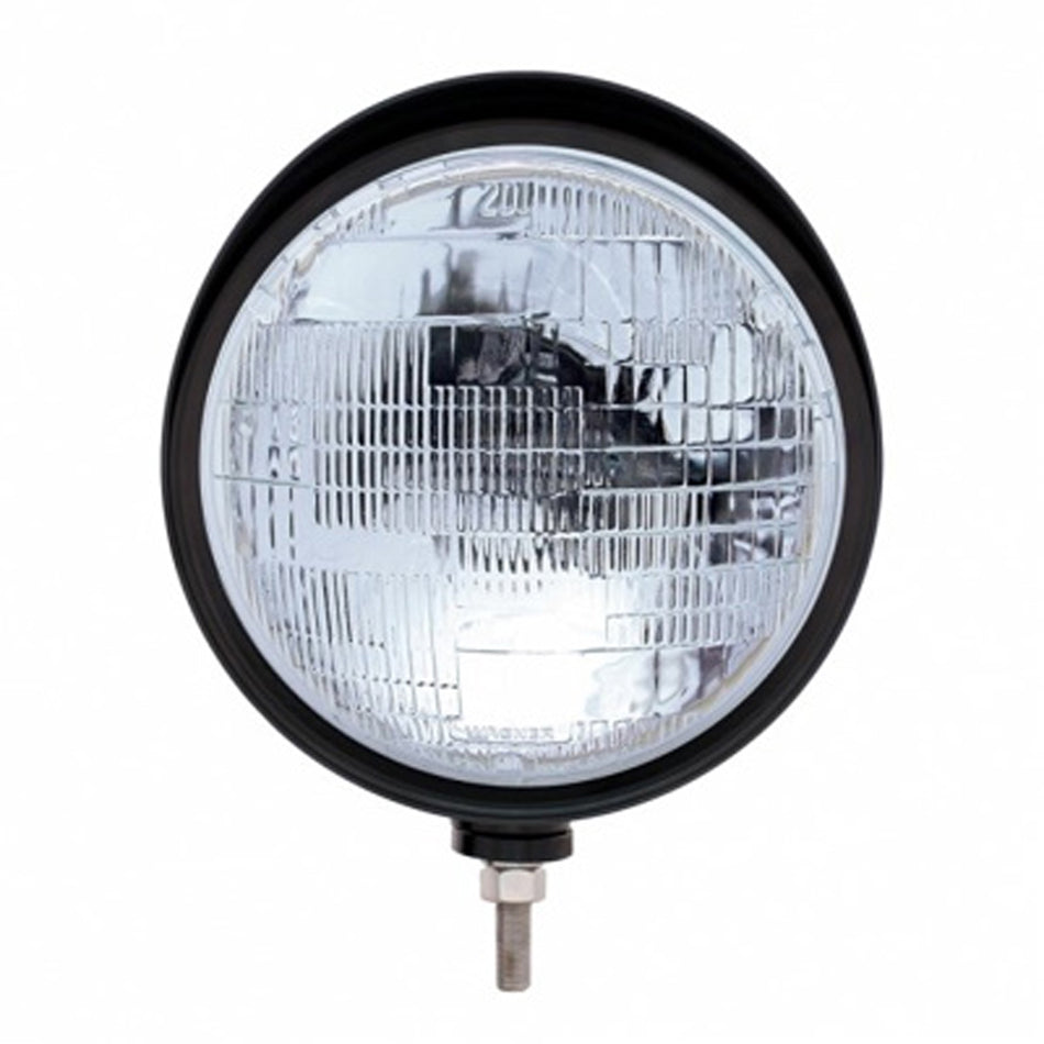 United Pacific - Black "Billet" Style Groove Headlight With Visor H6014 Bulb