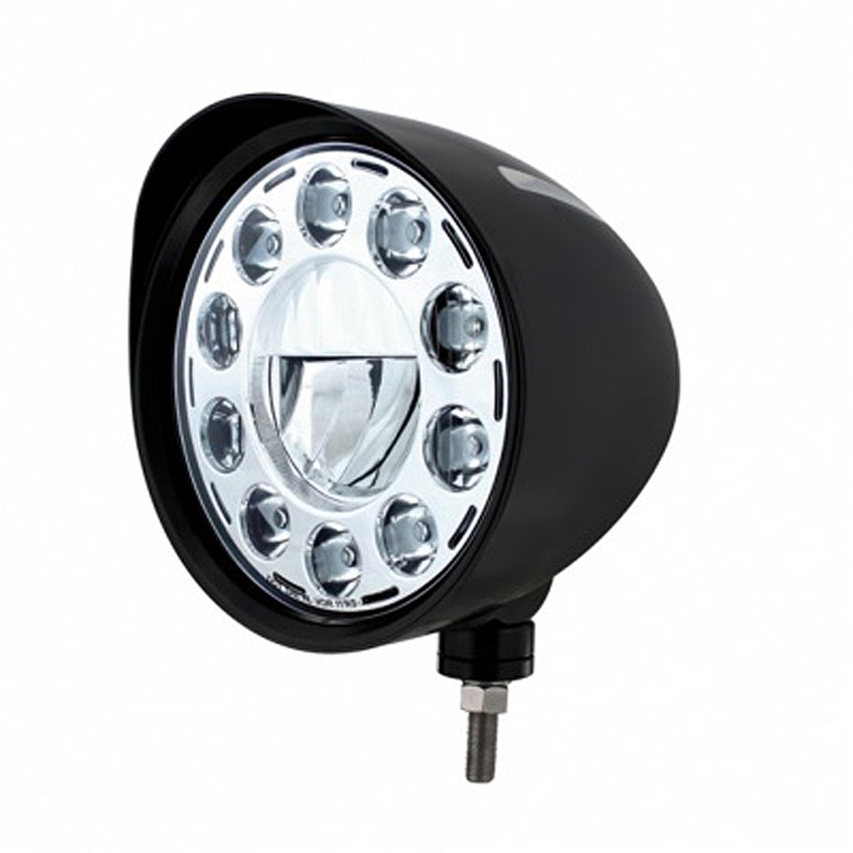 United Pacific - Black "Billet" Style Groove Headlight With Visor 11 LED Bulb (Chrome)