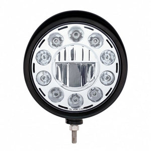 United Pacific - Black "Billet" Style Groove Headlight With Visor 11 LED Bulb (Chrome)