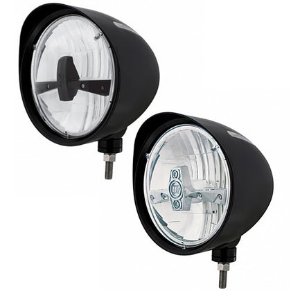 United Pacific - Black "Billet" Style Groove Headlight With Visor 5 LED Bulb (Blackout or Chrome)