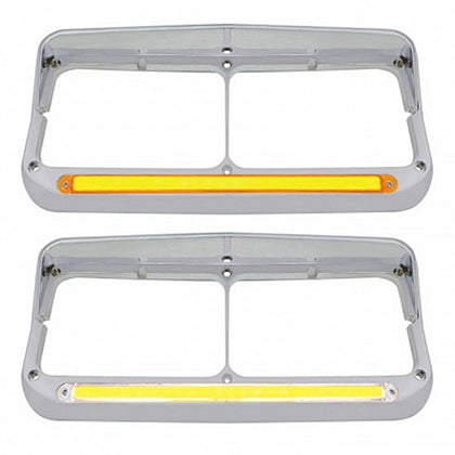 24 LED Rectangular Dual Headlight Bezel With Visor & GloLight Amber LEDs (Amber or Clear Lens)