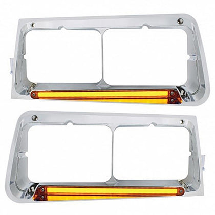24 LED Headlight Bezel With GloLight For 1989-2009 Freightliner FLD - Amber Lens (Driver or Passenger Side)