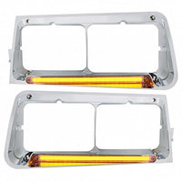 24 LED Headlight Bezel With GloLight For 1989-2009 Freightliner FLD - Clear Lens (Driver or Passenger Side)