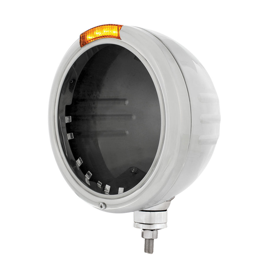 Stainless Steel Classic Stripe Headlight No Bulb With LED Signal (Amber or Clear Lens)