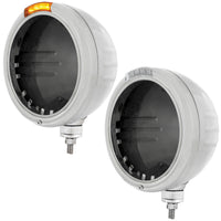 Stainless Steel Classic Stripe Headlight No Bulb With LED Signal (Amber or Clear Lens)