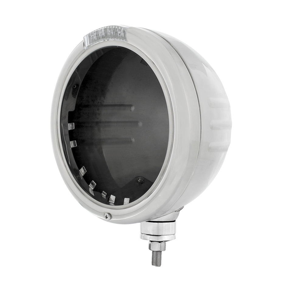 Stainless Steel Classic Stripe Headlight No Bulb With LED Signal (Amber or Clear Lens)