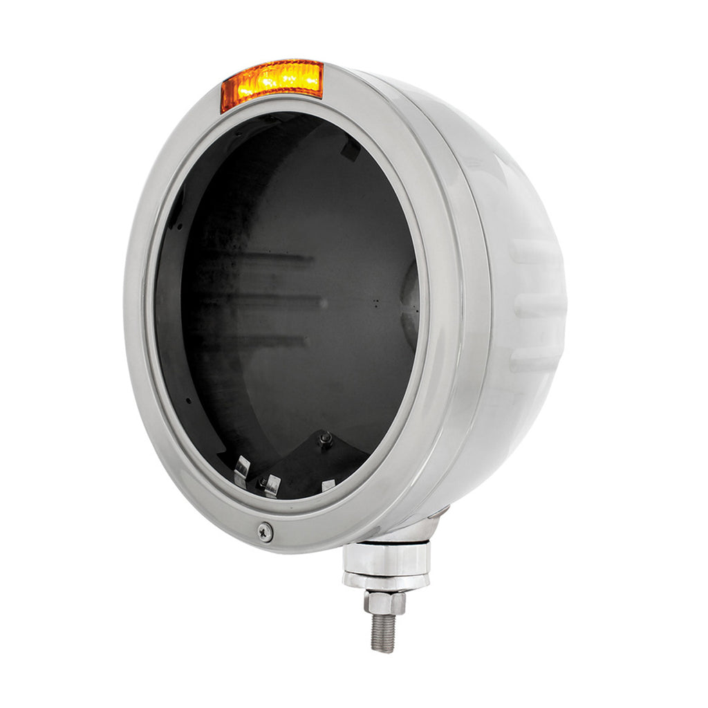 Stainless Steel Bullet Embossed Stripe Headlight No Bulb With LED Signal (Amber or Clear Lens)