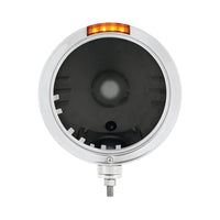 Stainless Steel Bullet Embossed Stripe Headlight No Bulb With LED Signal (Amber or Clear Lens)