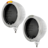 Stainless Steel Bullet Embossed Stripe Headlight No Bulb With LED Signal (Amber or Clear Lens)