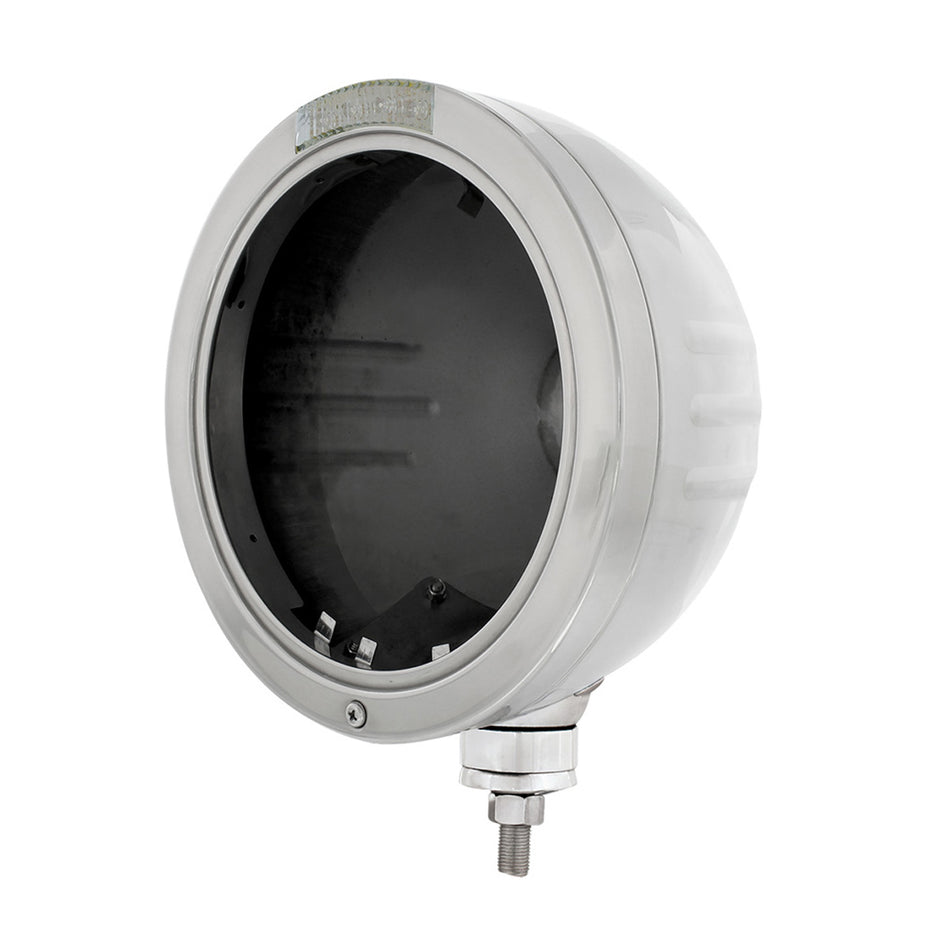 Stainless Steel Bullet Embossed Stripe Headlight No Bulb With LED Signal (Amber or Clear Lens)