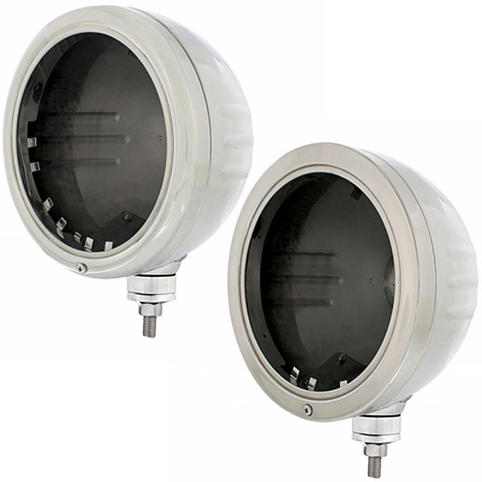 United Pacific - Stainless Classic or "Bullet" Embossed Stripe Style Headlight Housing