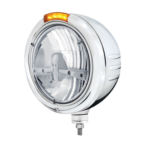 Stainless Steel Classic Embossed Stripe Headlight 5 LED Bulb & Dual Mode Amber LED Signal (Amber or Clear Lens)