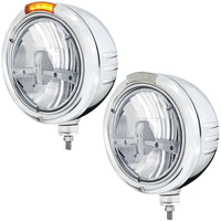Stainless Steel Classic Embossed Stripe Headlight 5 LED Bulb & Dual Mode Amber LED Signal (Amber or Clear Lens)