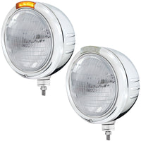 Stainless Steel Classic Embossed Stripe Headlight 6014 & Dual Mode Amber LED Signal (Amber or Clear Lens)