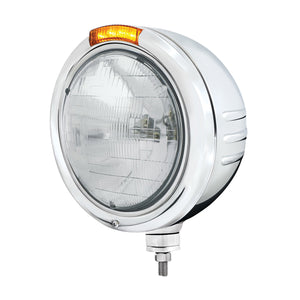 Stainless Steel Classic Embossed Stripe Headlight H6024 & Dual Mode Amber LED Signal (Amber or Clear Lens)
