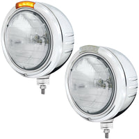 Stainless Steel Classic Embossed Stripe Headlight H6024 & Dual Mode Amber LED Signal (Amber or Clear Lens)