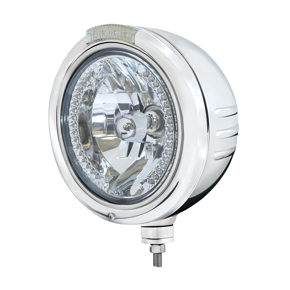 Stainless Steel Classic Embossed Stripe Headlight H4 With Amber LED & Dual Mode LED Signal (Amber or Clear Lens)