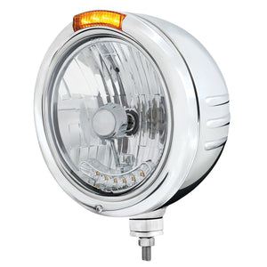 Stainless Steel Classic Embossed Stripe Headlight H4 With 6 Amber LED & Dual Mode LED Signal (Amber or Clear Lens)