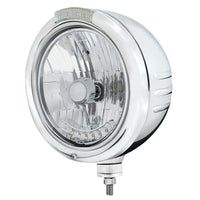 Stainless Steel Classic Embossed Stripe Headlight H4 With 6 Amber LED & Dual Mode LED Signal (Amber or Clear Lens)